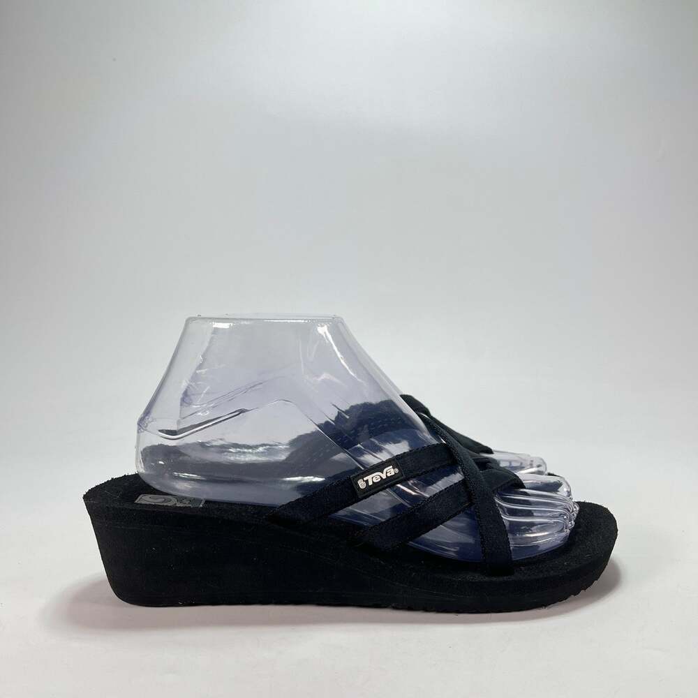 Teva Mush Mandalyn Wedge Ola 2 Sandals Black Strappy Flip Flops Women's Size 8